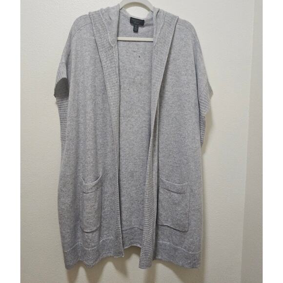 Cashmere Charter Club Luxury M Gray Poncho Oversized With Hoodie. Soft Warm Flaw - Picture 1 of 14
